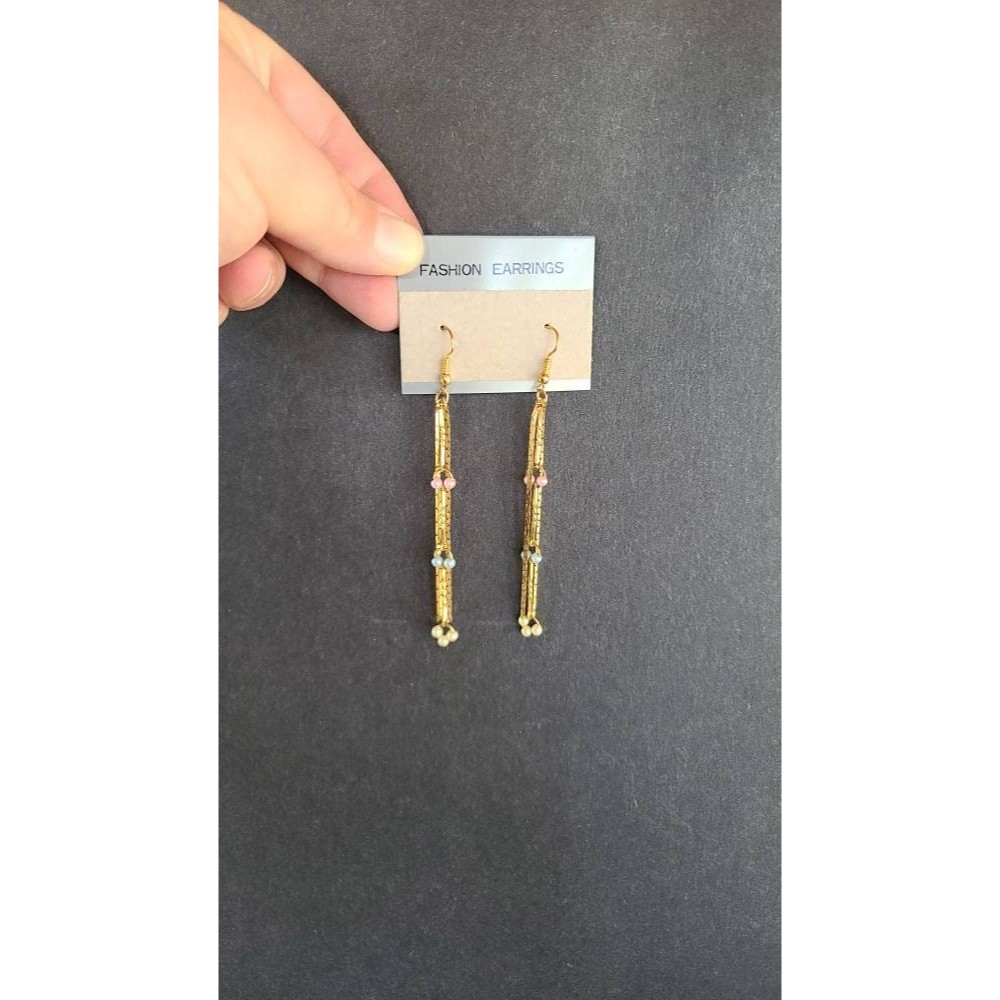 Vintage Dangling Faux Pearl and Gold Tassel Earrings